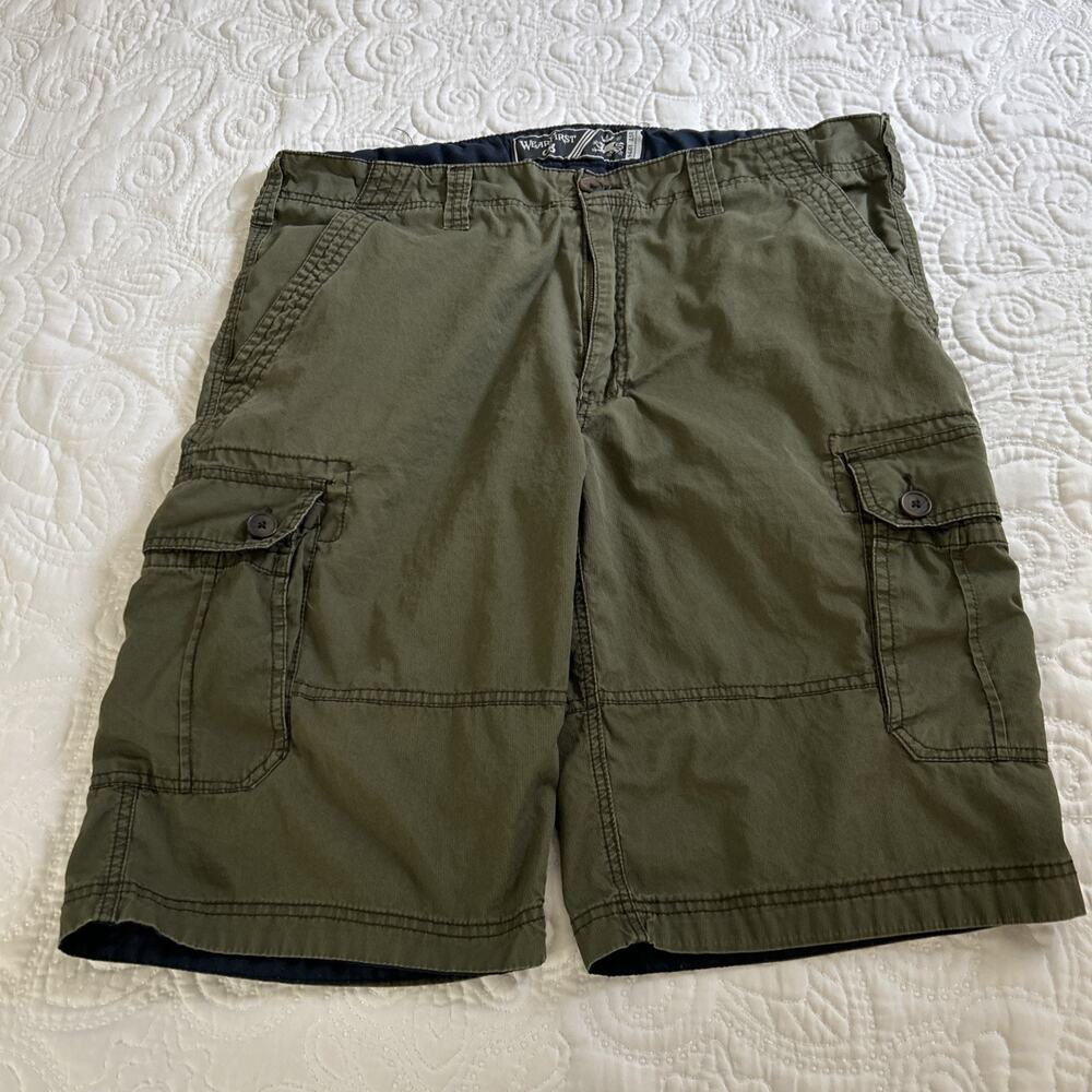 Wear First Cargo Shorts Mens 38 Green Flat Front Cotton Casuals Outdoors